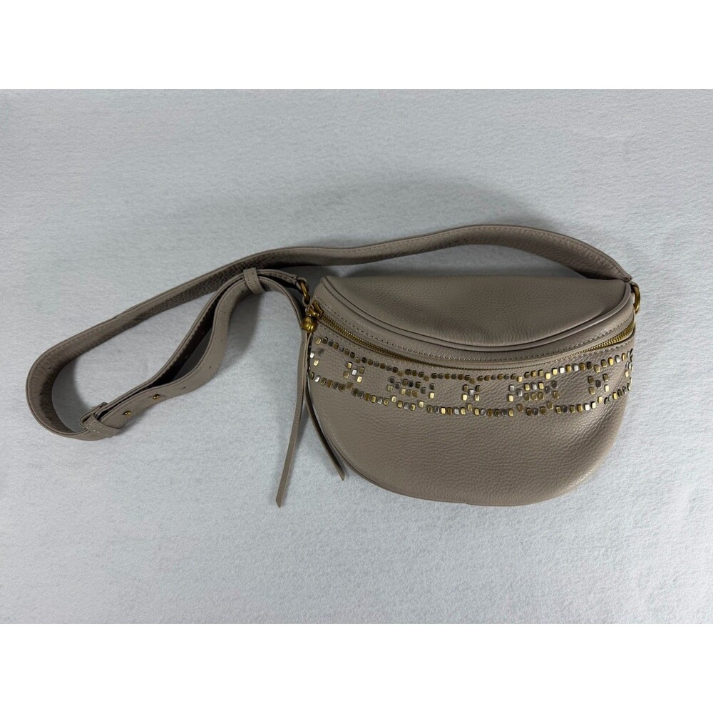 HOBO Juno Leather Belt Bag Pebbled Studded Taupe Crossbody Purse